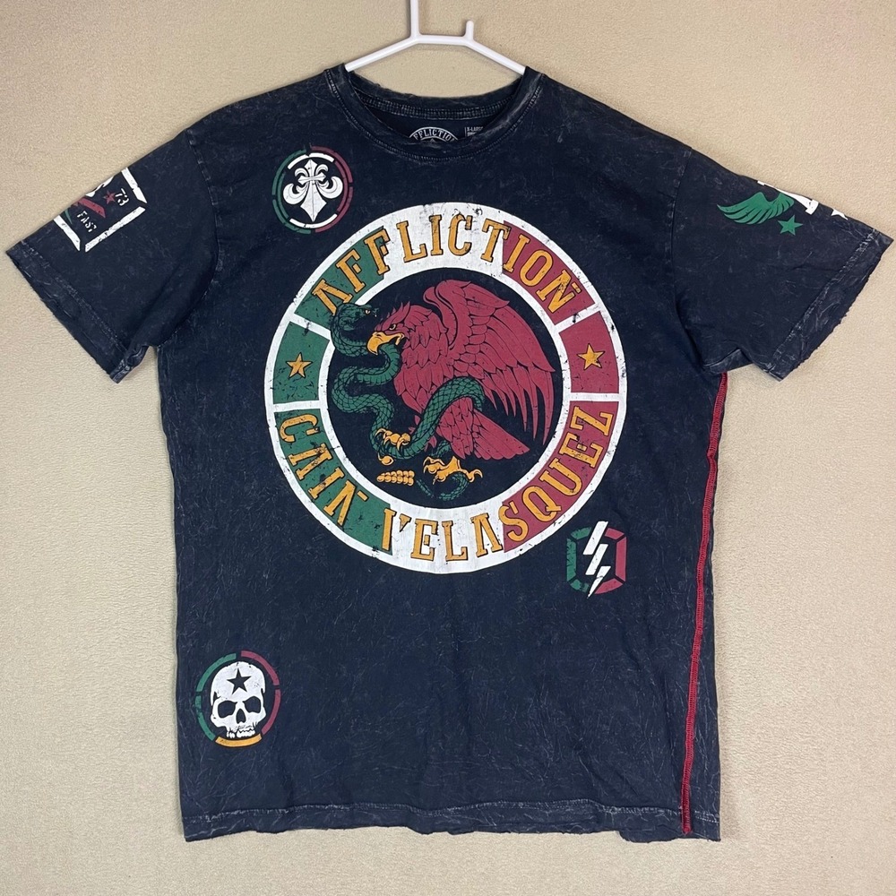 Affliction Cain Velasquez‎ T Shirt Men's X-Large Black Eagle Snake Mexican Flag